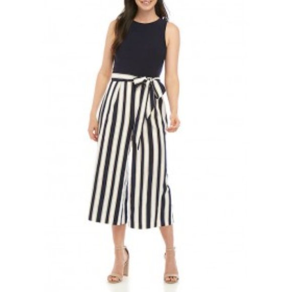 Vince Camuto Pants - Vince Crop Jumpsuit Navy White Gold Stripe Pant 8
